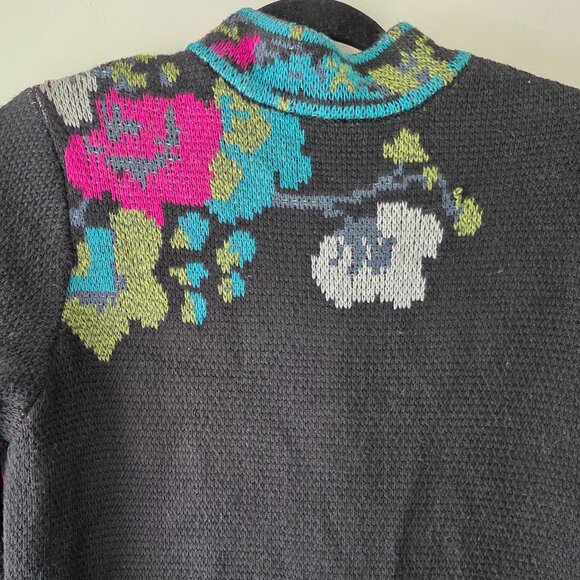 J. JILL Black Floral Jacquard Long Sweater Duster Coat Cardigan w/ Pockets XS - Picture 7 of 12